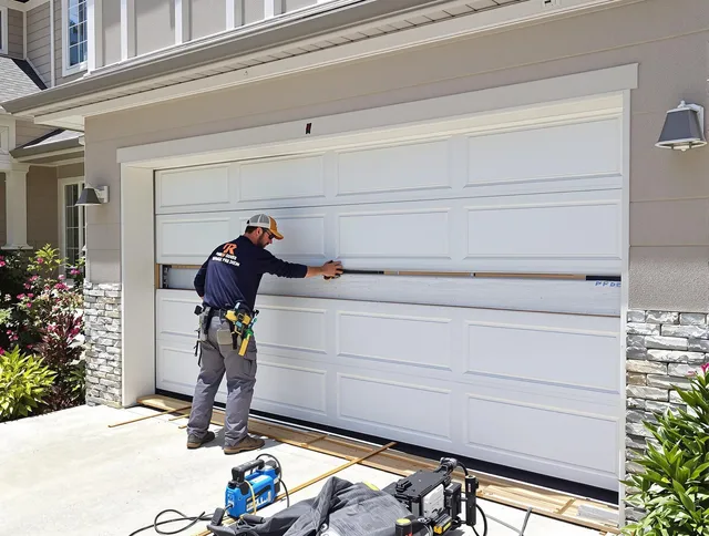 Stonington Garage Door Repair team performing complete garage door replacement at Stonington residence