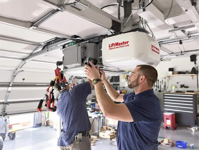 Stonington Garage Door Repair technician performing advanced diagnostics on garage opener in Stonington
