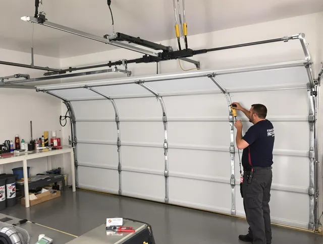 Stonington Garage Door Repair certified technician performing overhead door system repair in Stonington