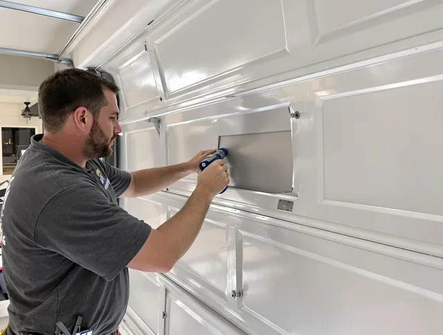 Garage door panel repair by Stonington Garage Door Repair in Stonington